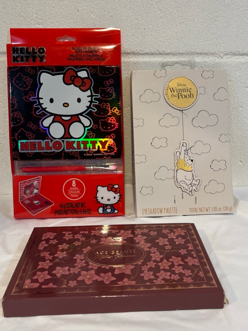 Lot of 3 eye shadow pallets with Mirror Ace Beauty Disney Hello Kitty